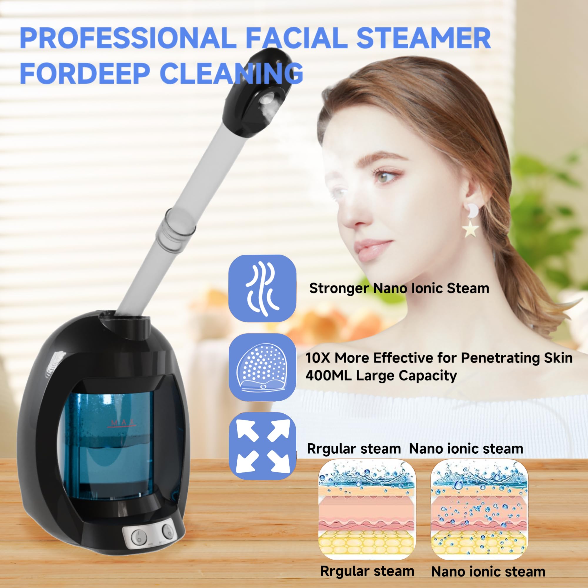 Dress Vous water tank with distilled water option ensures pure, safe facial mist.