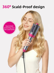 DRFLASH curling iron showing 360-degree rotation controls for easy release.