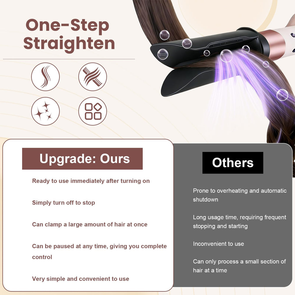 In-use view shows sleek, polished strands after using the attachment