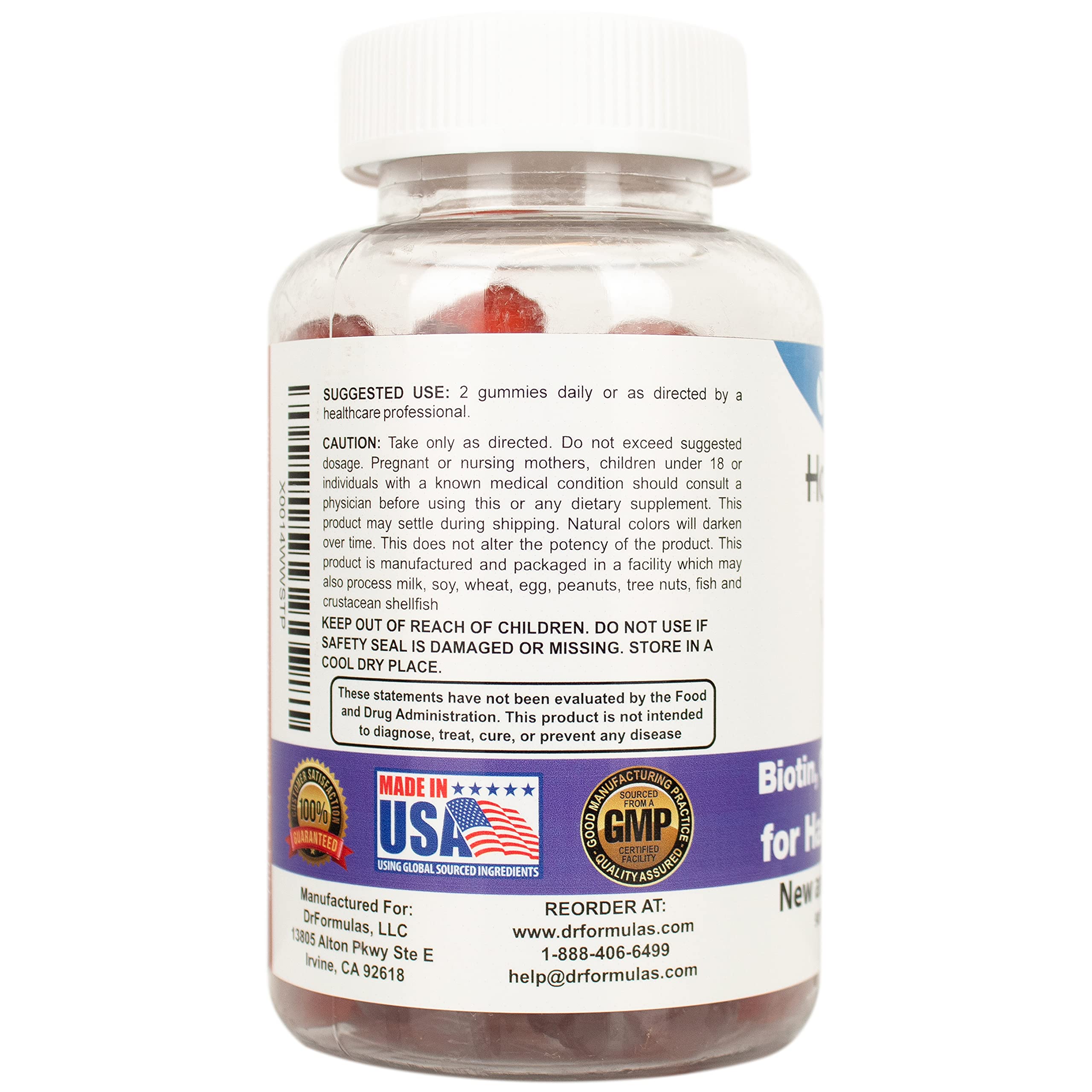 DrFormulas HairOmega strawberry gummies close-up for easy daily intake.