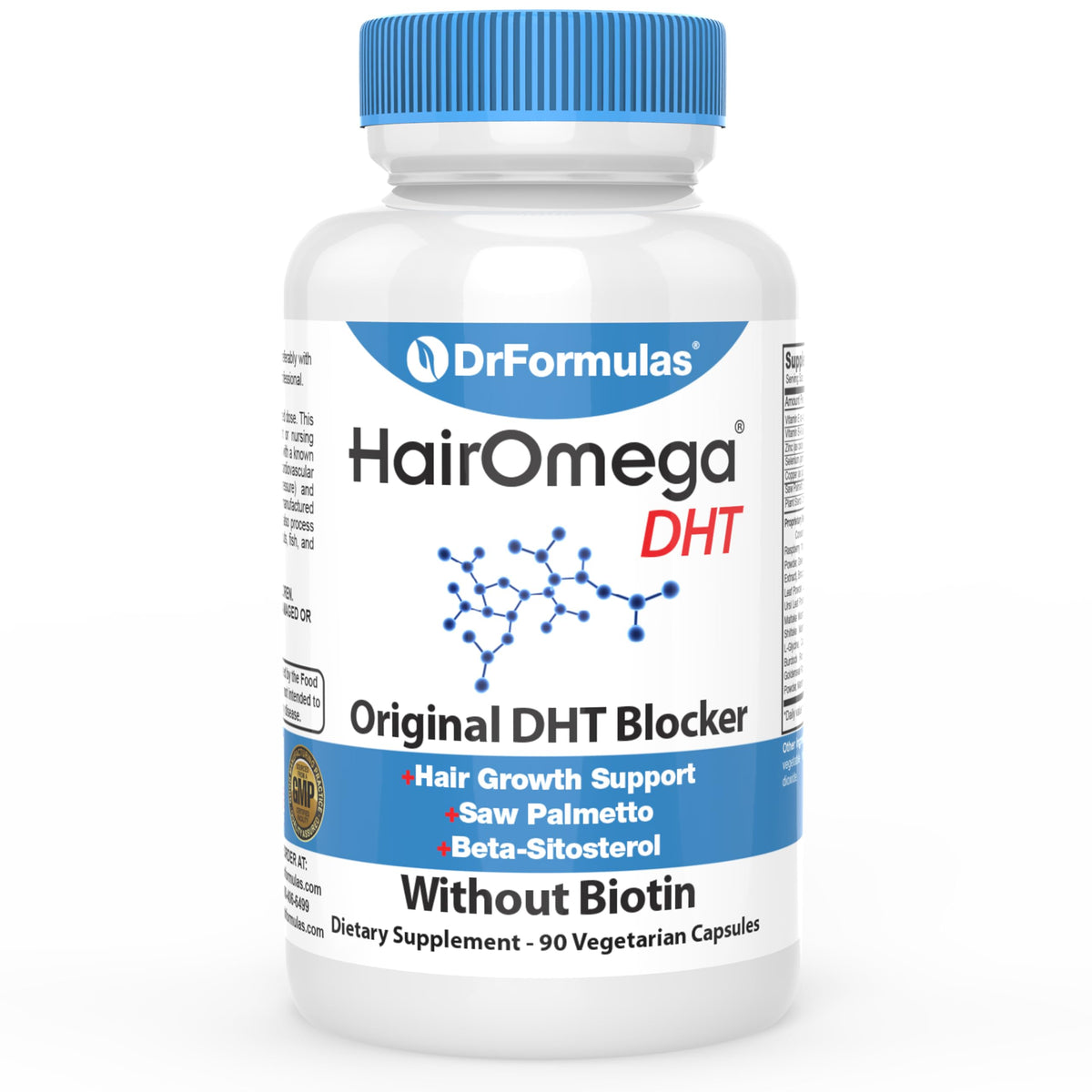 DrFormulas HairOmega DHT Blocker bottle shown for daily hair health support