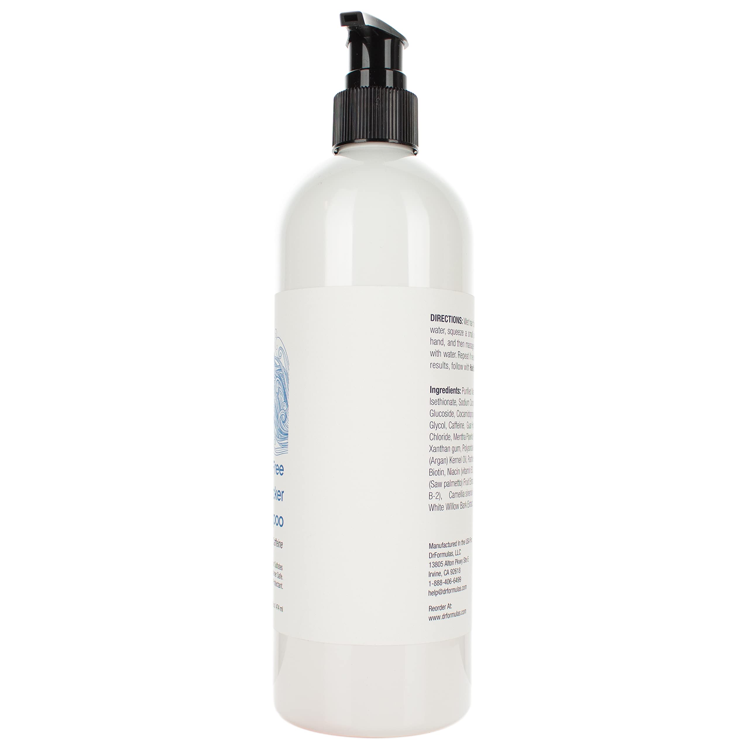 DrFormulas HairOmega Shampoo ingredients with argan oil and tea tree for scalp comfort.