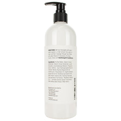 DrFormulas HairOmega Shampoo label close-up highlighting DHT blockers and oils.