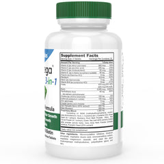 DrFormulas HairOmega bottle label close-up highlighting key nutrients for hair growth.