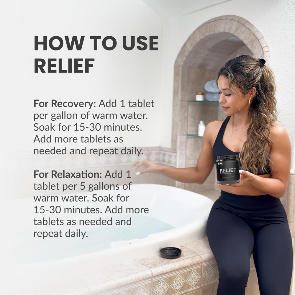 DRINK HRW RELIEF tablets close-up highlighting magnesium-rich formula for recovery.