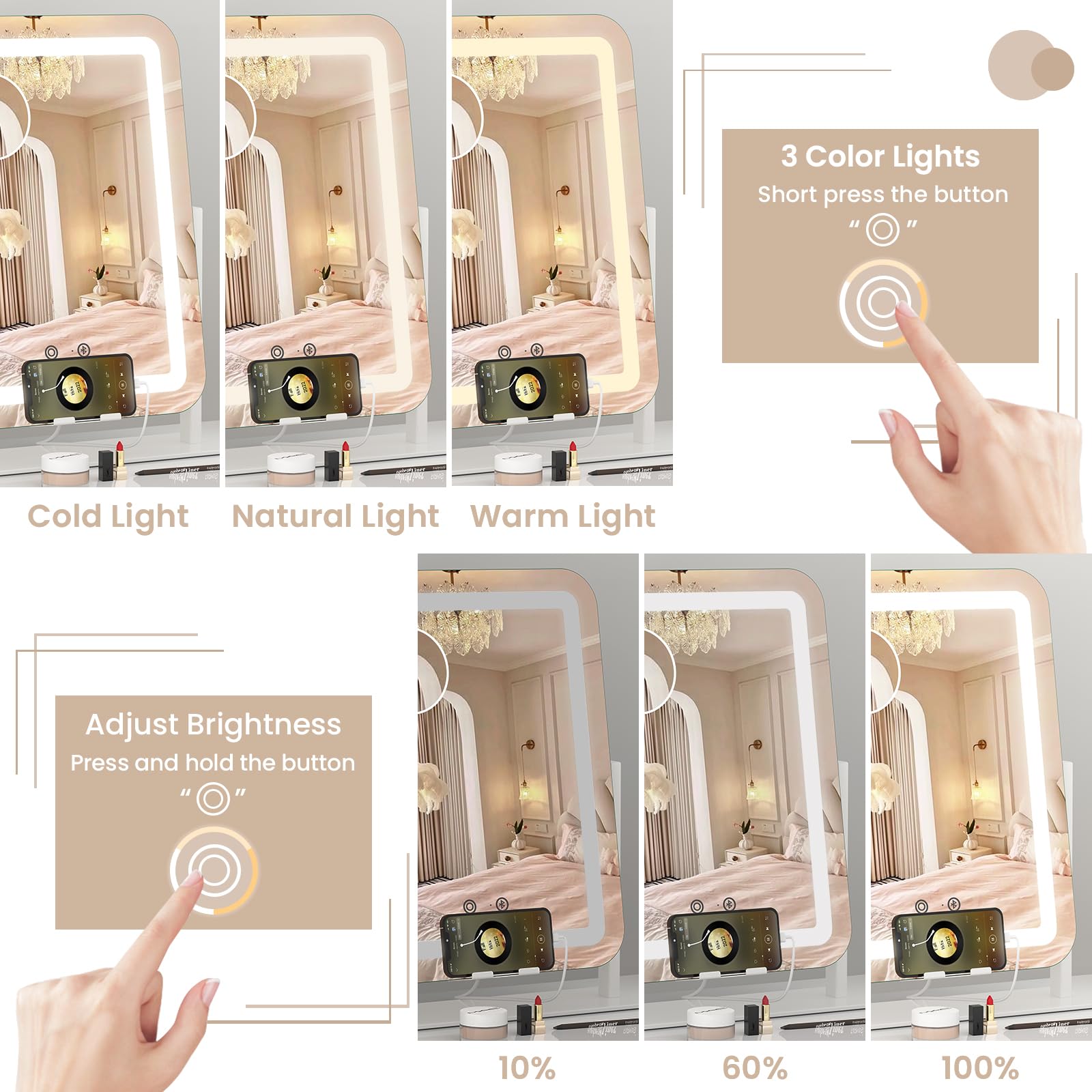 Dripex mirror with Bluetooth speakers for tutorials and music