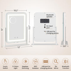 Dripex makeup mirror side angle showing adjustable brightness for makeup tasks