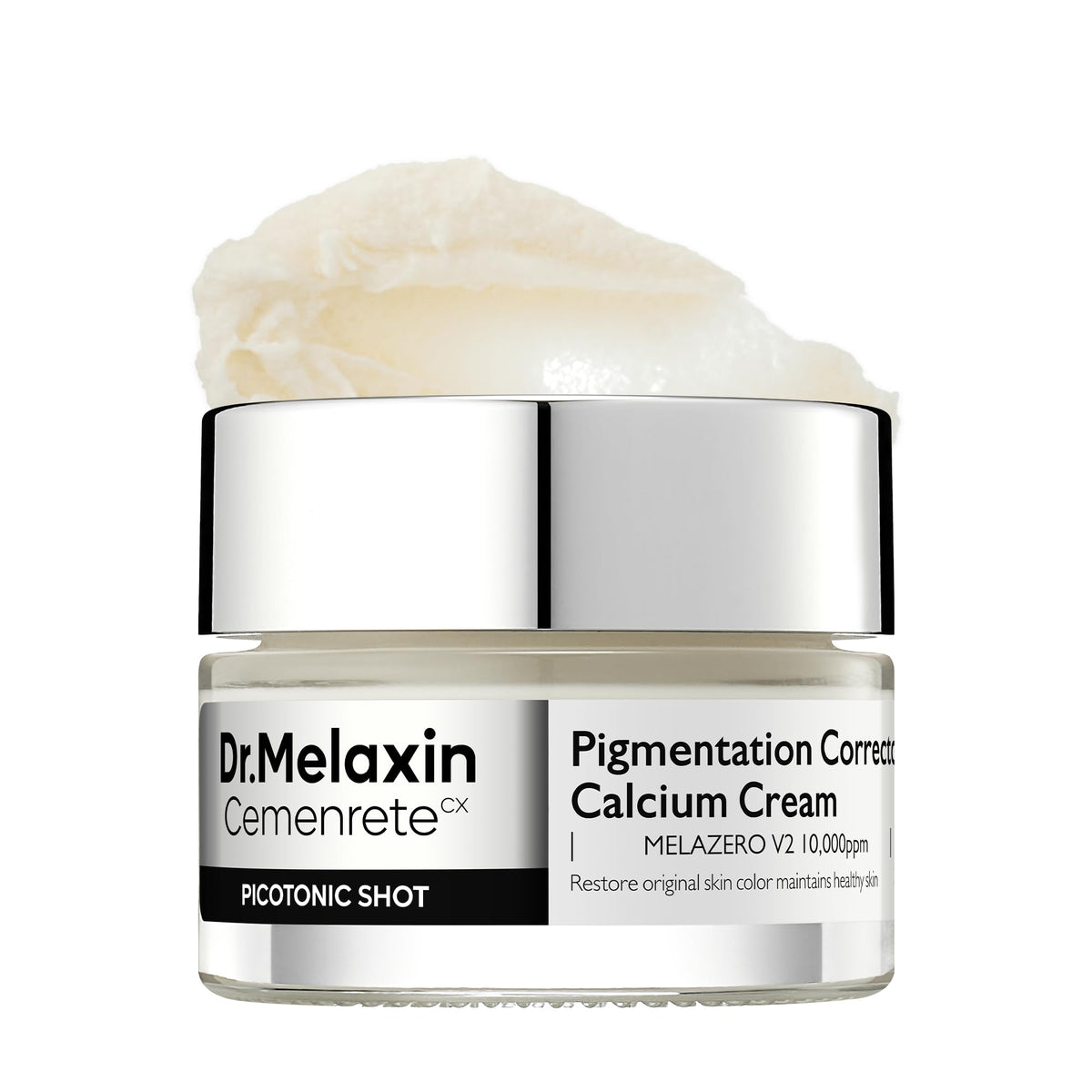 Dr.Melaxin Cemenrete Picotonic Shot Calcium Cream bottle close-up for gentle skin nourishment.
