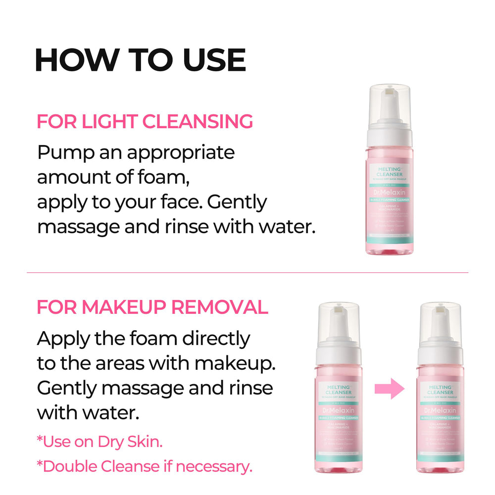 Dr.Melaxin Melting Cleanser packaging emphasizes hypoallergenic formula and daily use