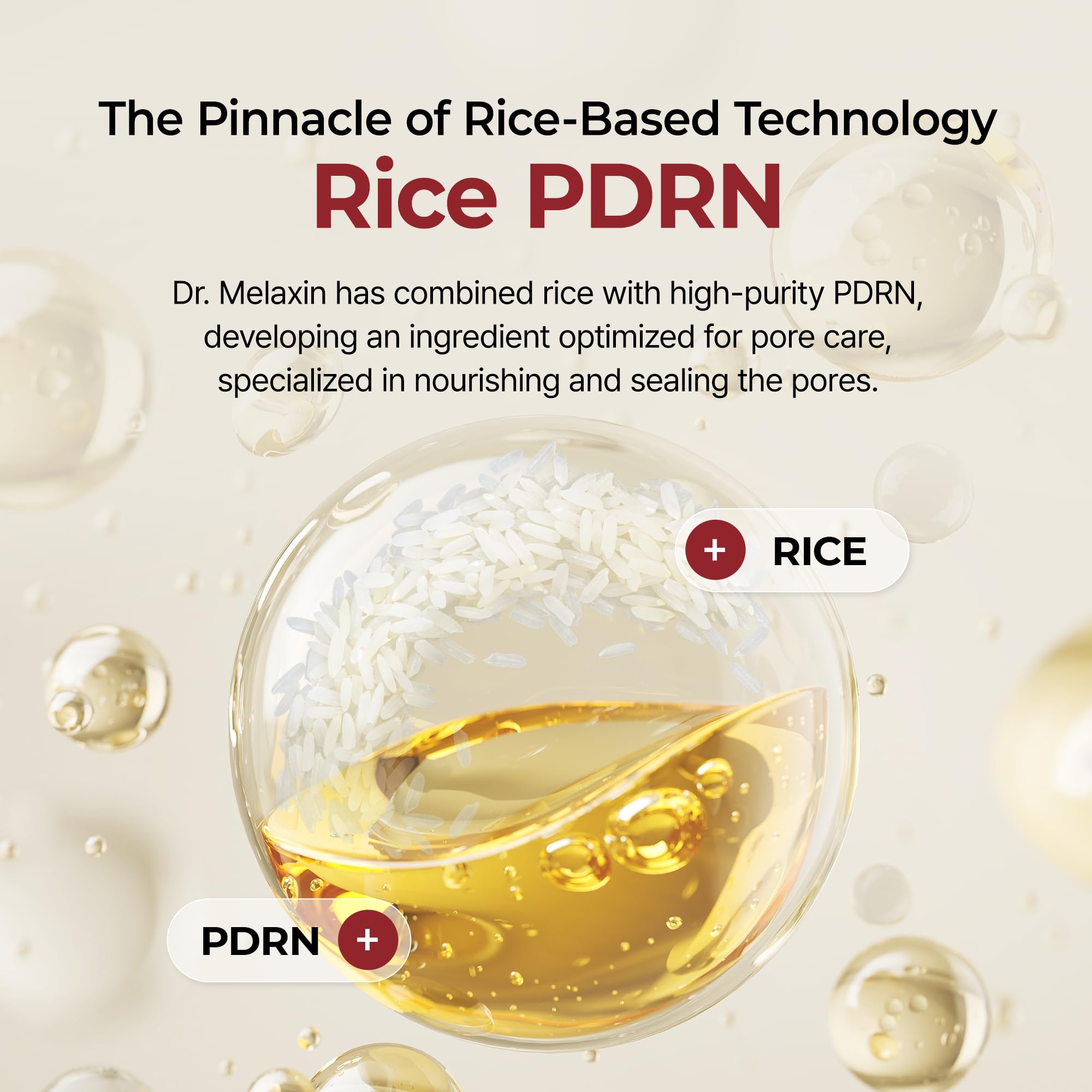 Dr.Melaxin rice-based PDRN serum ingredients shown for skin support.