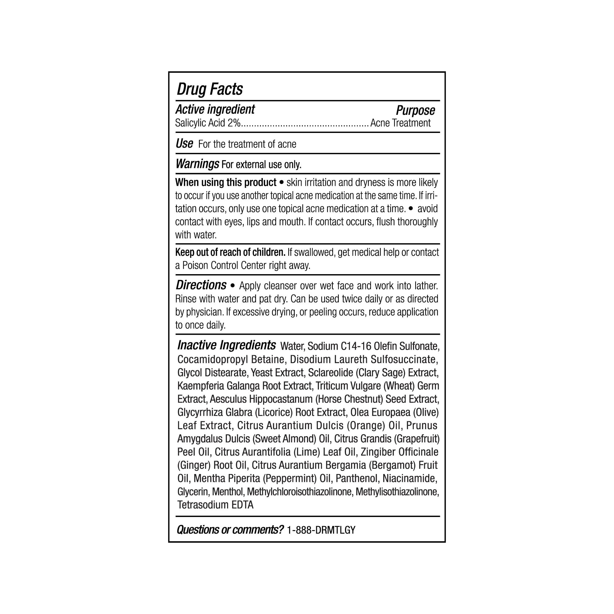DRMTLGY Acne Cleanser packaging shown with towel, ideal for travel and routines