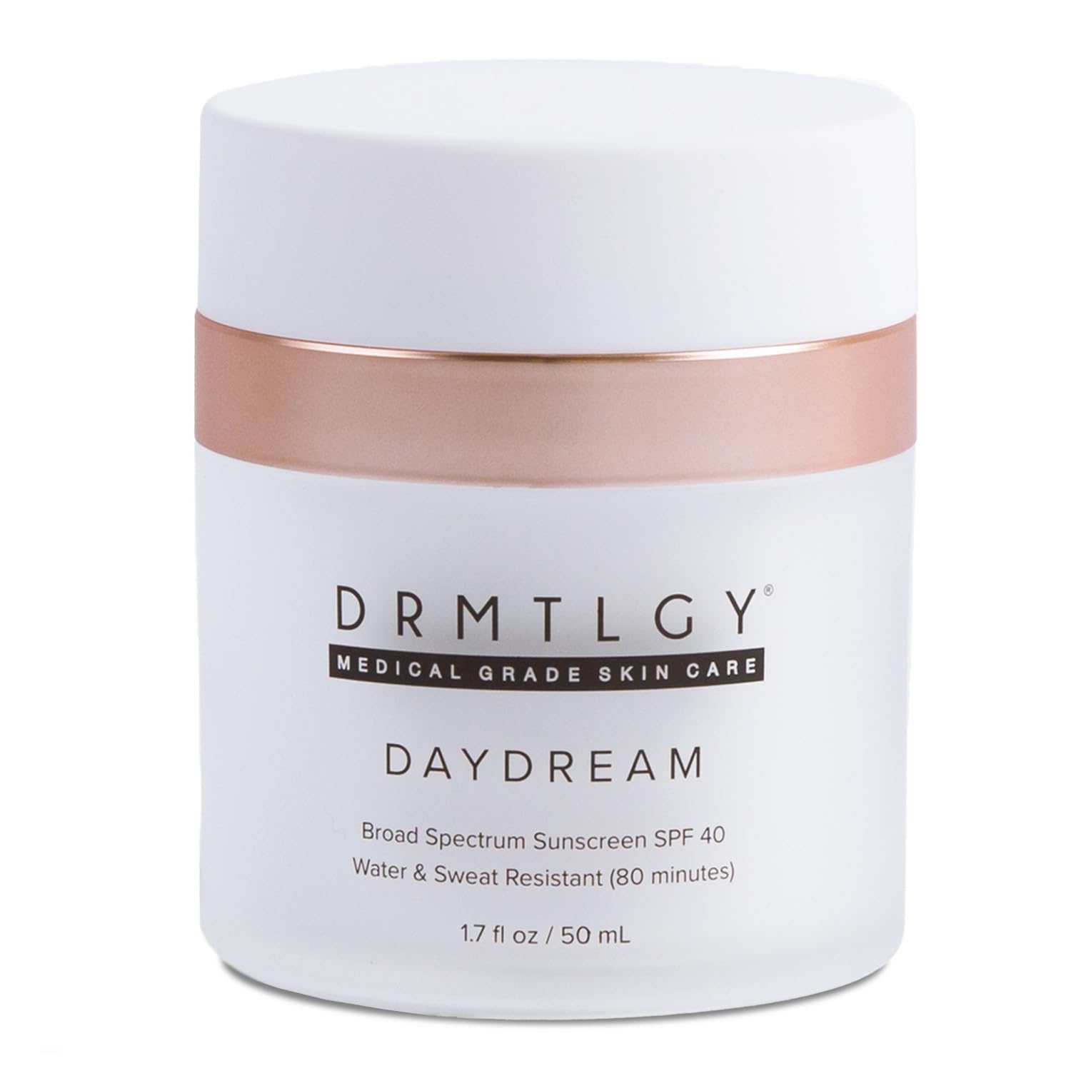 DRMTLGY Day Dream sunscreen bottle showing mineral SPF 40 for daily protection