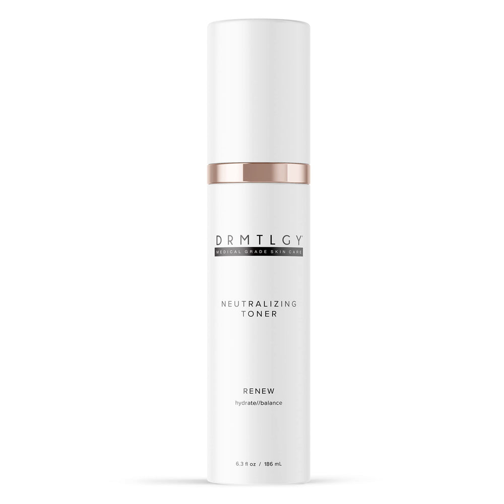 DRMTLGY neutralizing toner bottle pouring to prep skin for hydration