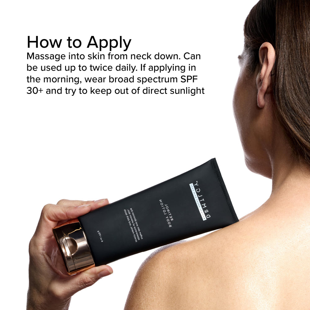 DRMTLGY Retinol Body Lotion on crepey skin for texture improvement possibilities.