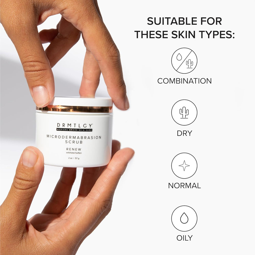 Hands applying DRMTLGY scrub demonstrating easy skincare routine