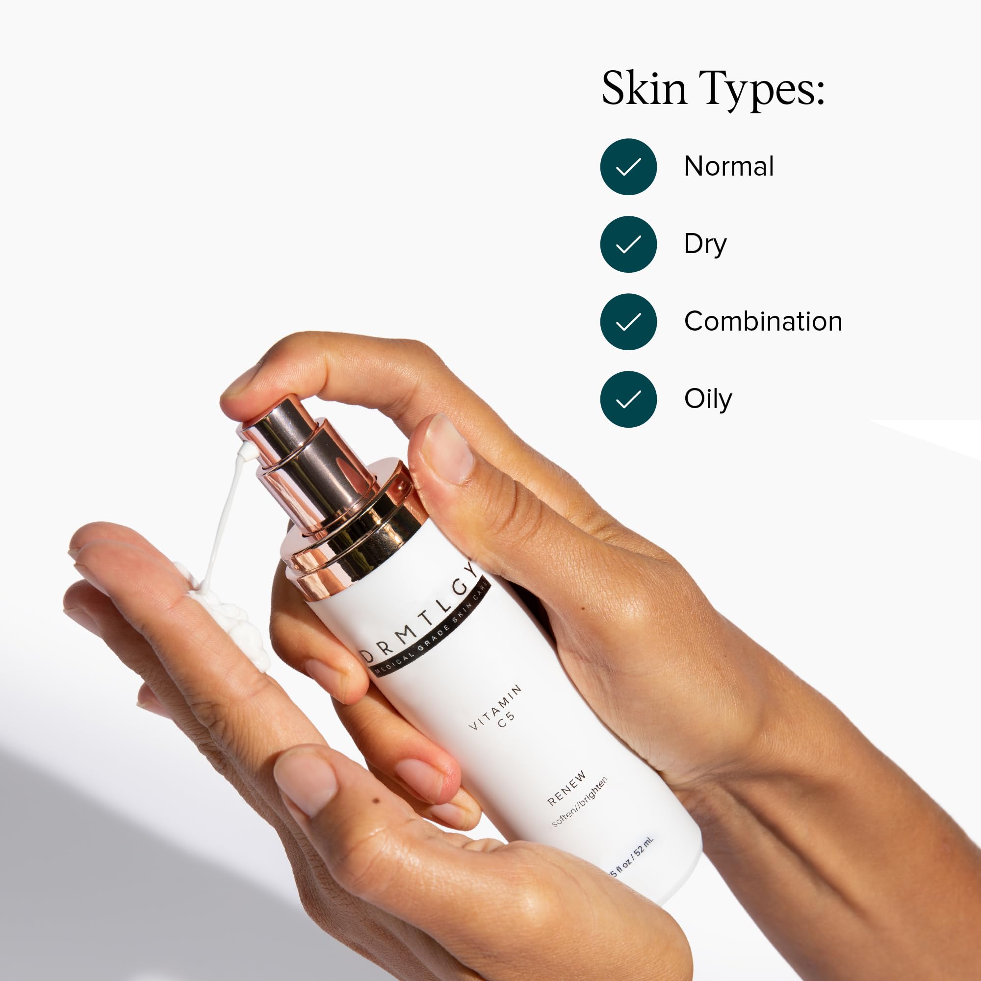 DRMTLGY Vitamin C Moisturizer spread on hand for hydration.