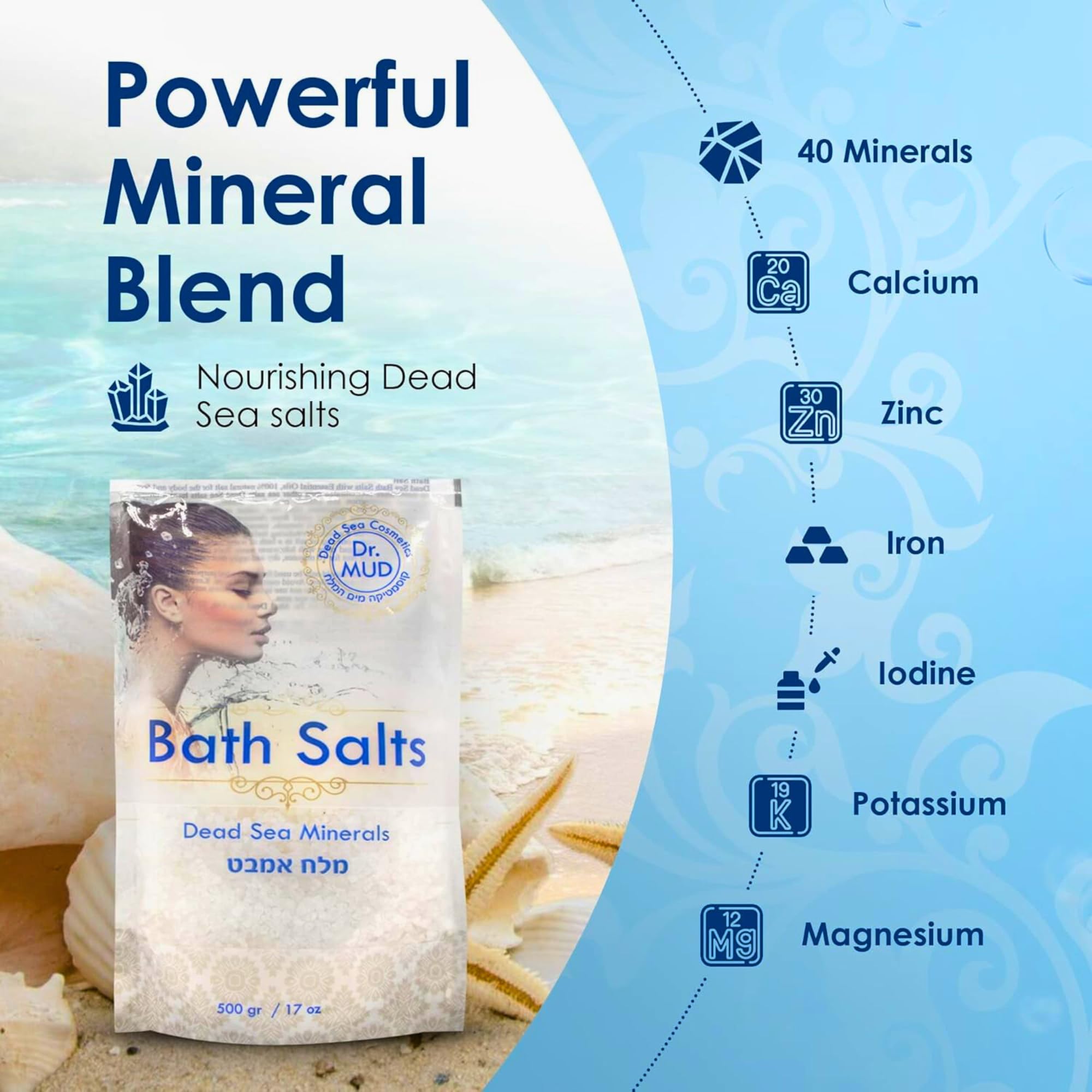 DR.MUD Dead Sea Salt mineral-rich bath in a tub for hydration