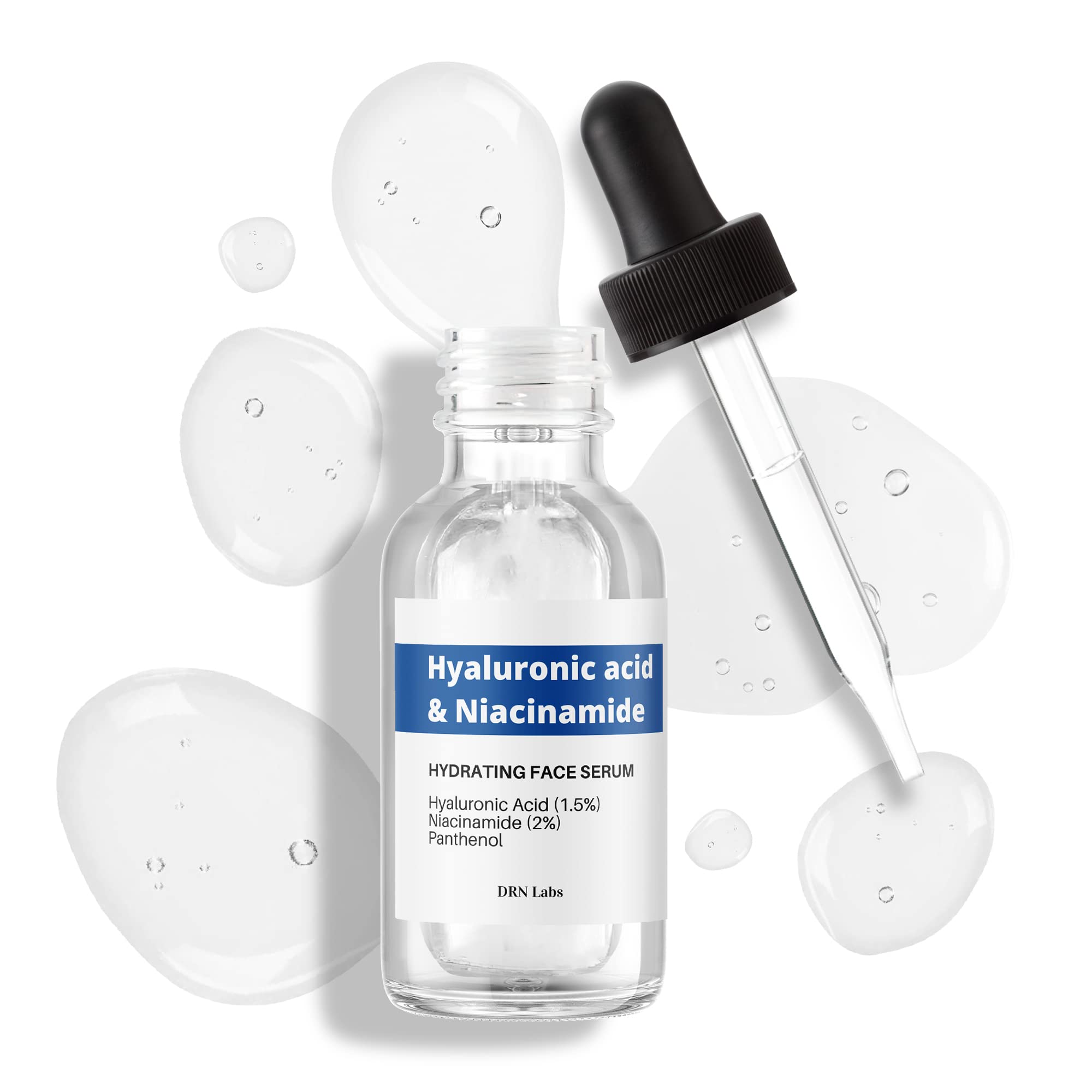 Packaging of DRN LABS serum highlighting vegan, cruelty-free formula.