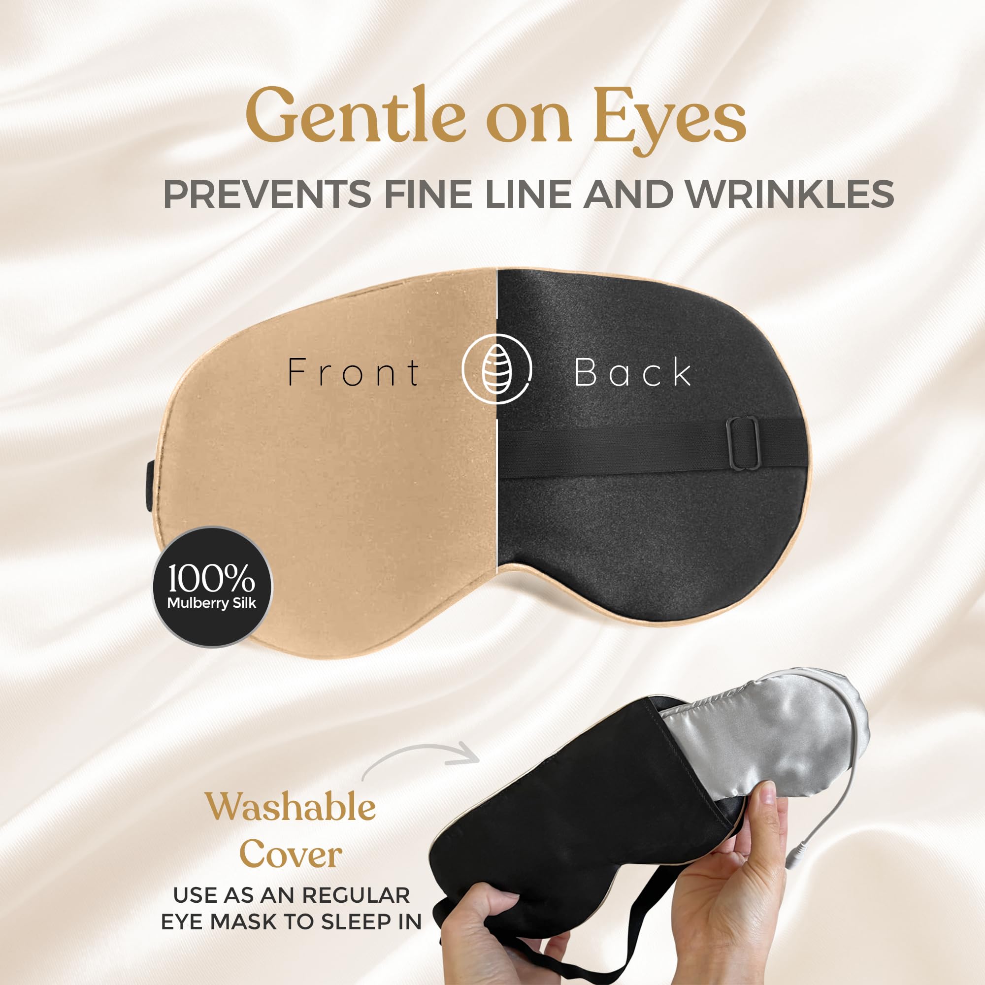 Drop of Diviniti heated eye mask in-use image, relaxing warm relief for eyes.