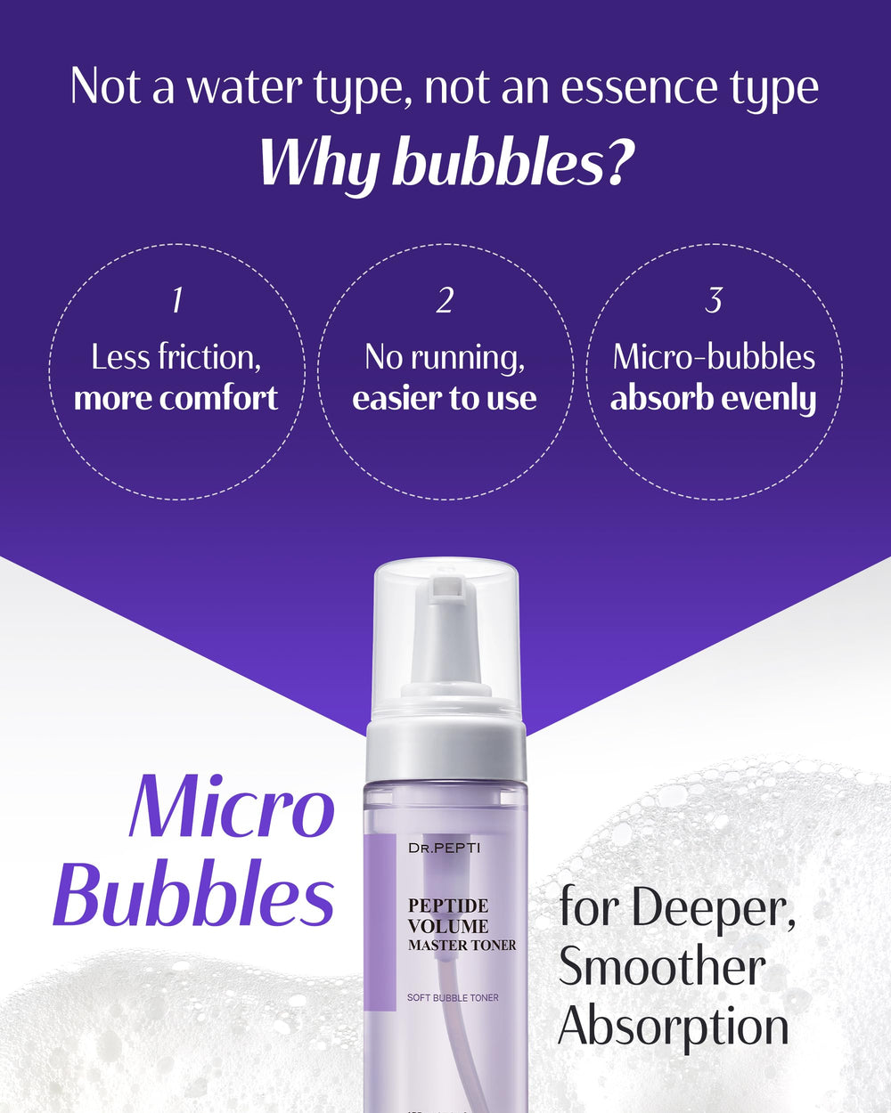 Close-up of DR.PEPTI bubbles highlighting cushiony texture for massage.