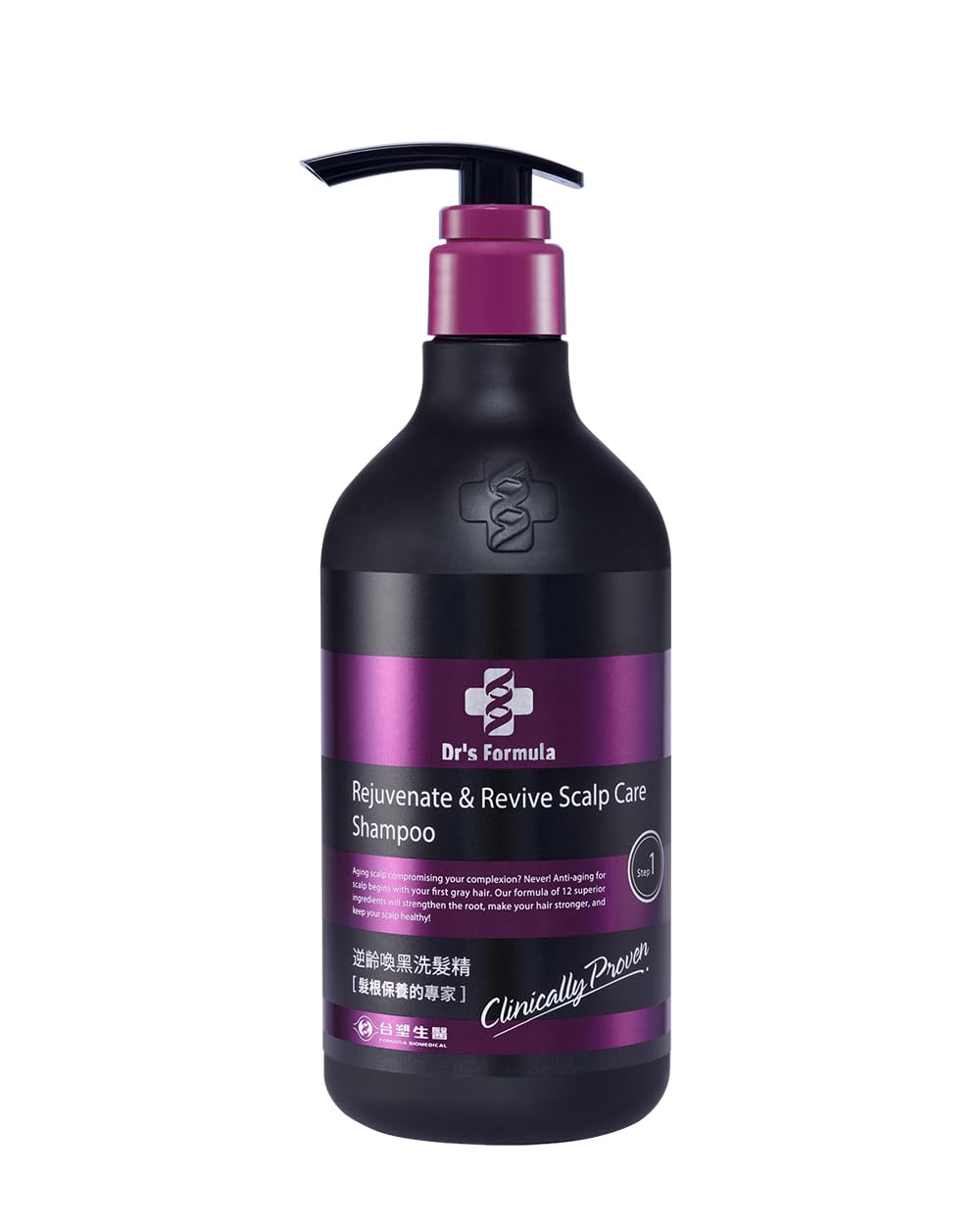 Dr's Formula Age-Defying Shampoo bottle promotes color maintenance and scalp nourishment.