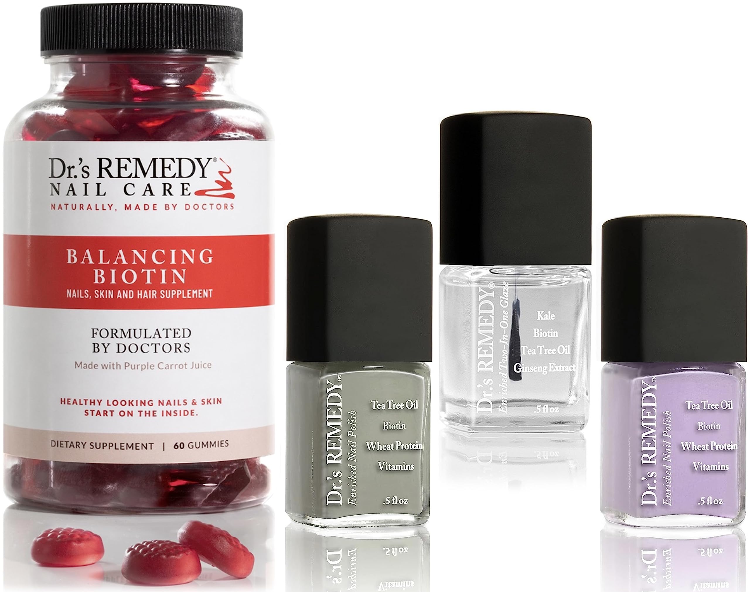 Dr.'s Remedy Comeback nail polish bottles shown, offering a non-toxic, natural color option.