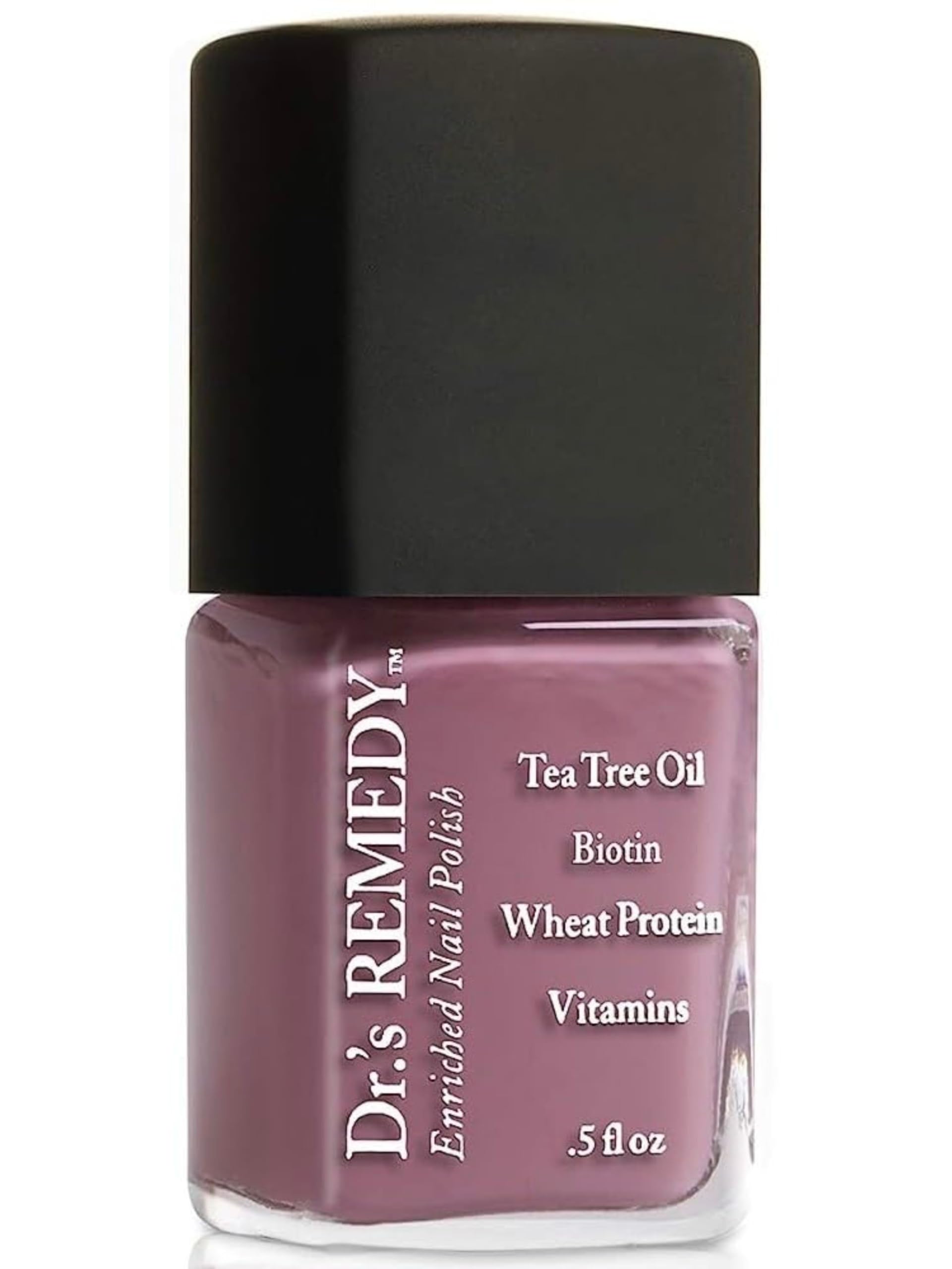 Dr.'s Remedy Enriched Nail Polish bottle closeup reveals non-toxic formula for healthier nails.