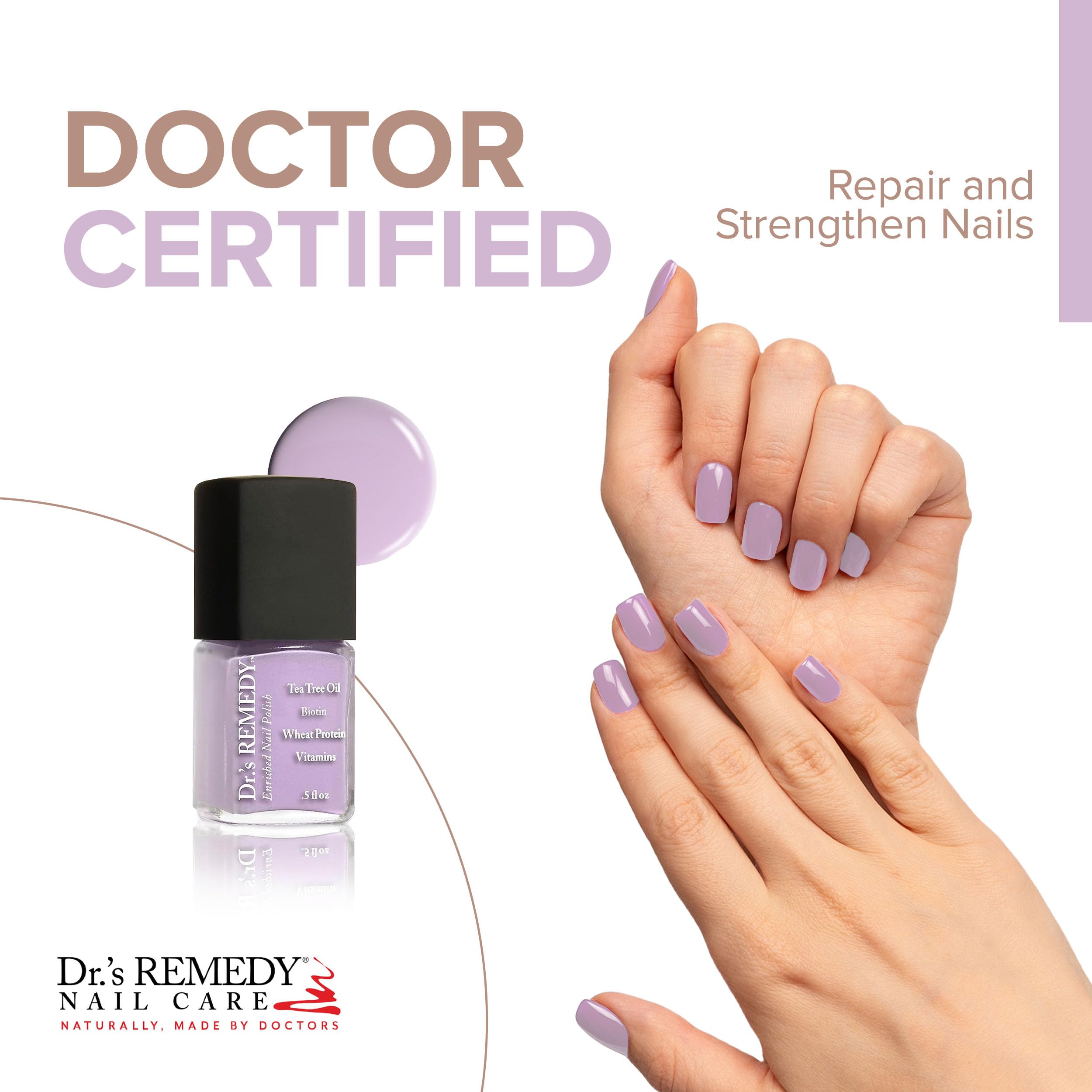 Dr.’s Remedy polish brush applying Lilac shade for smooth coverage and quick-dry results.
