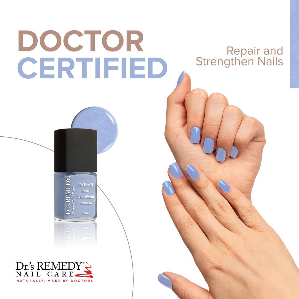 Close-up of quick-dry formula for busy mornings with Dr.'s Remedy polish