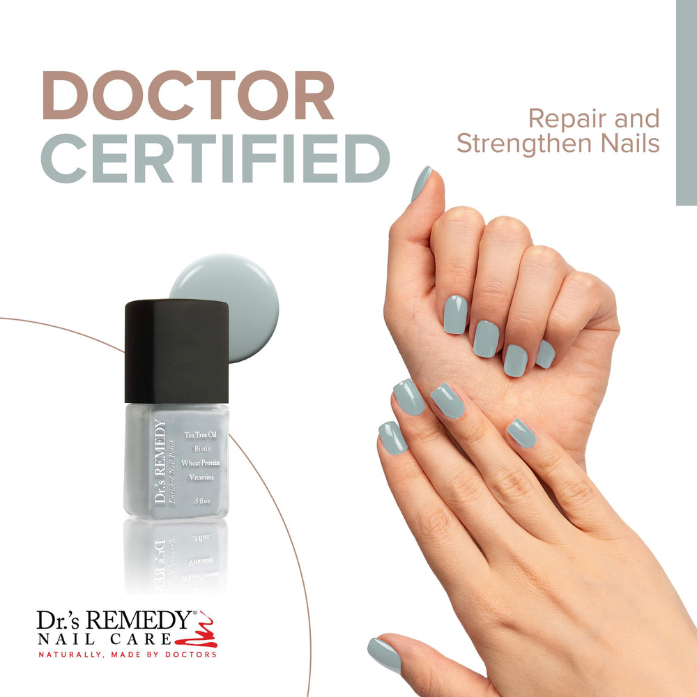 Dr.'s Remedy Soulful Slate Blue brush application for smooth coverage.