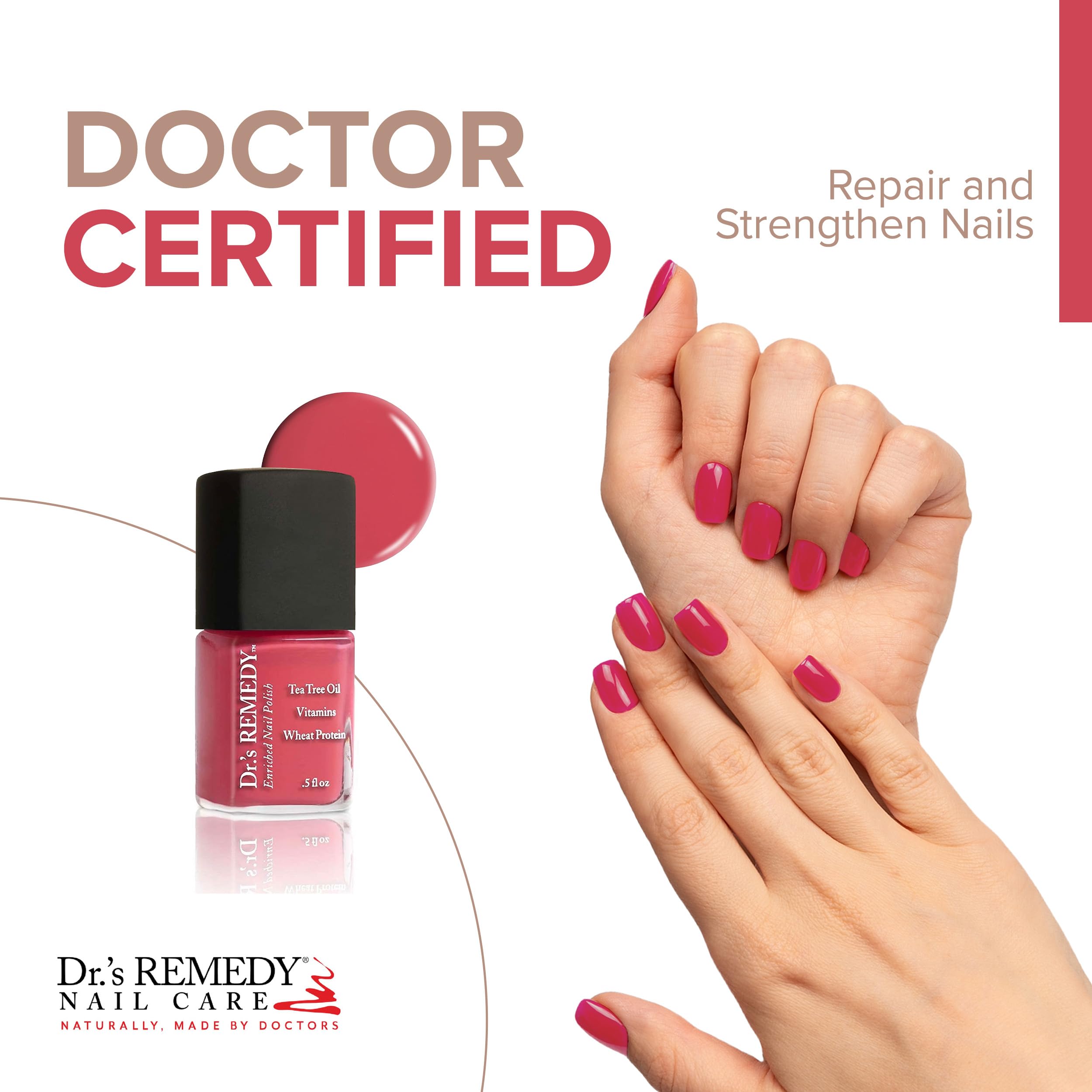 Dr.'s Remedy Peaceful Pink Coral polish brush applying smooth, even coverage