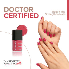Dr.'s Remedy Peaceful Pink Coral polish brush applying smooth, even coverage