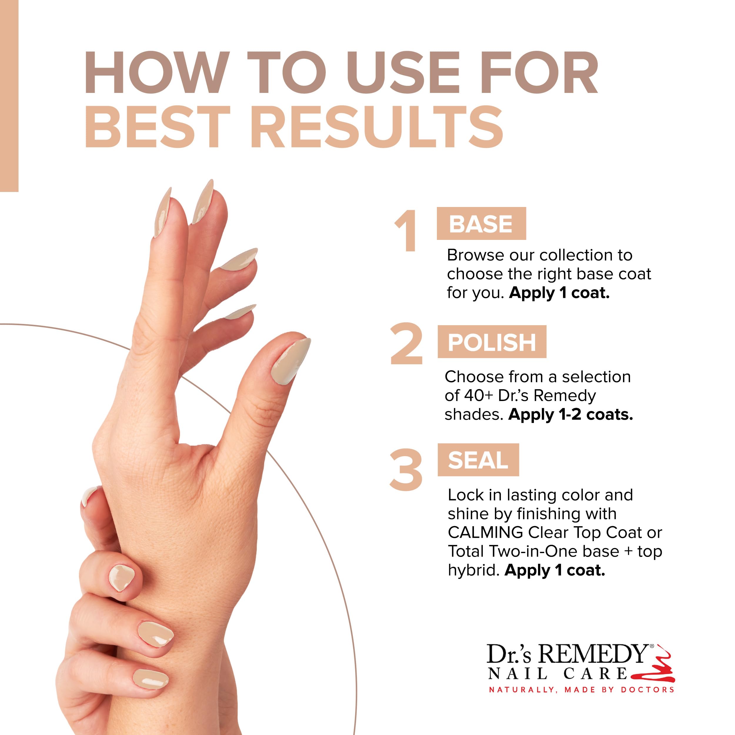 Dr. Remedy Purity Peach application scene, easy coat with base and top coats.