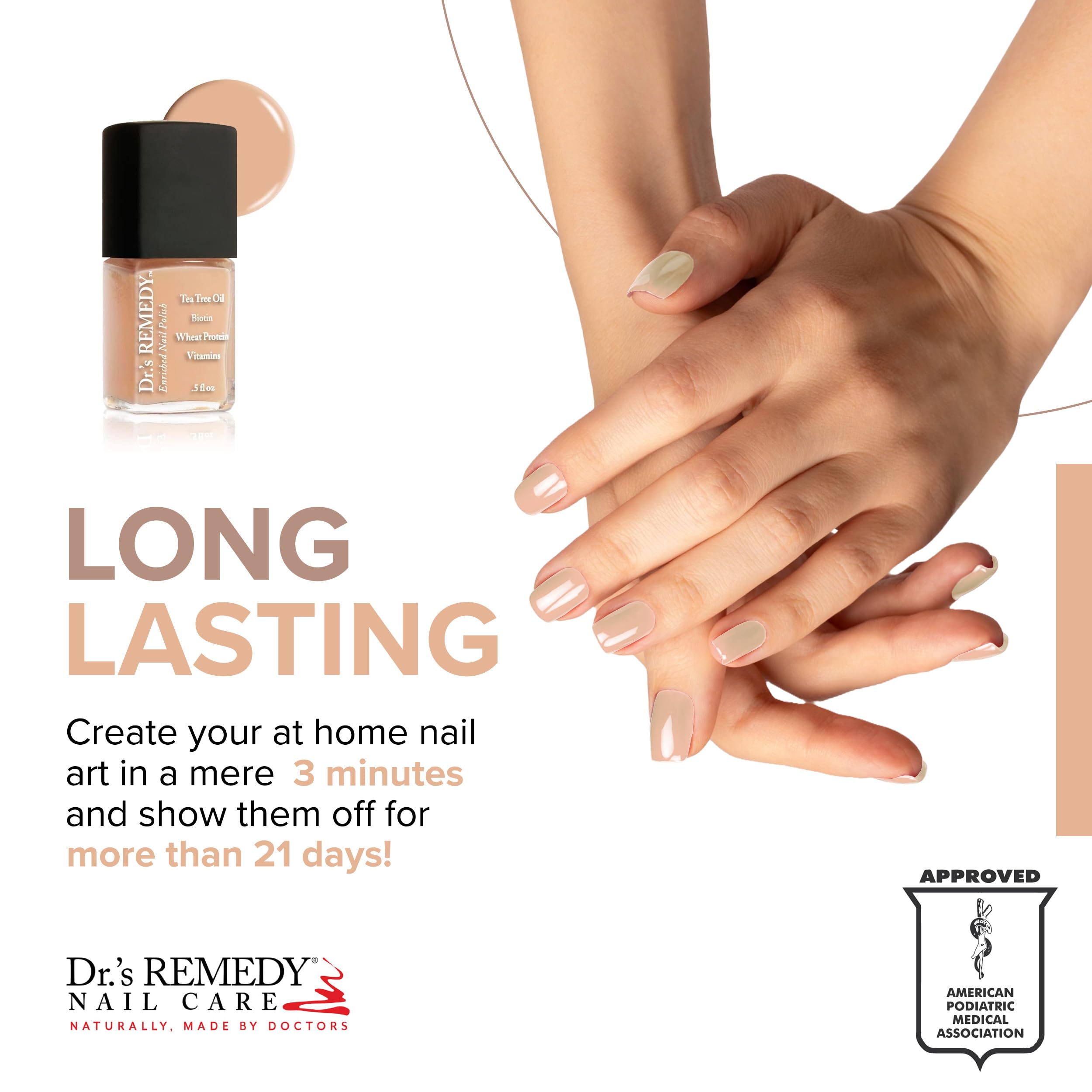 Dr. Remedy Purity Peach brush stroke on nail, smooth application and quick-dry finish.