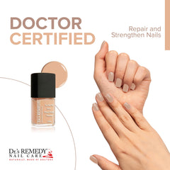 Dr. Remedy Purity Peach label closeup highlighting 24-free safety for healthy nails.