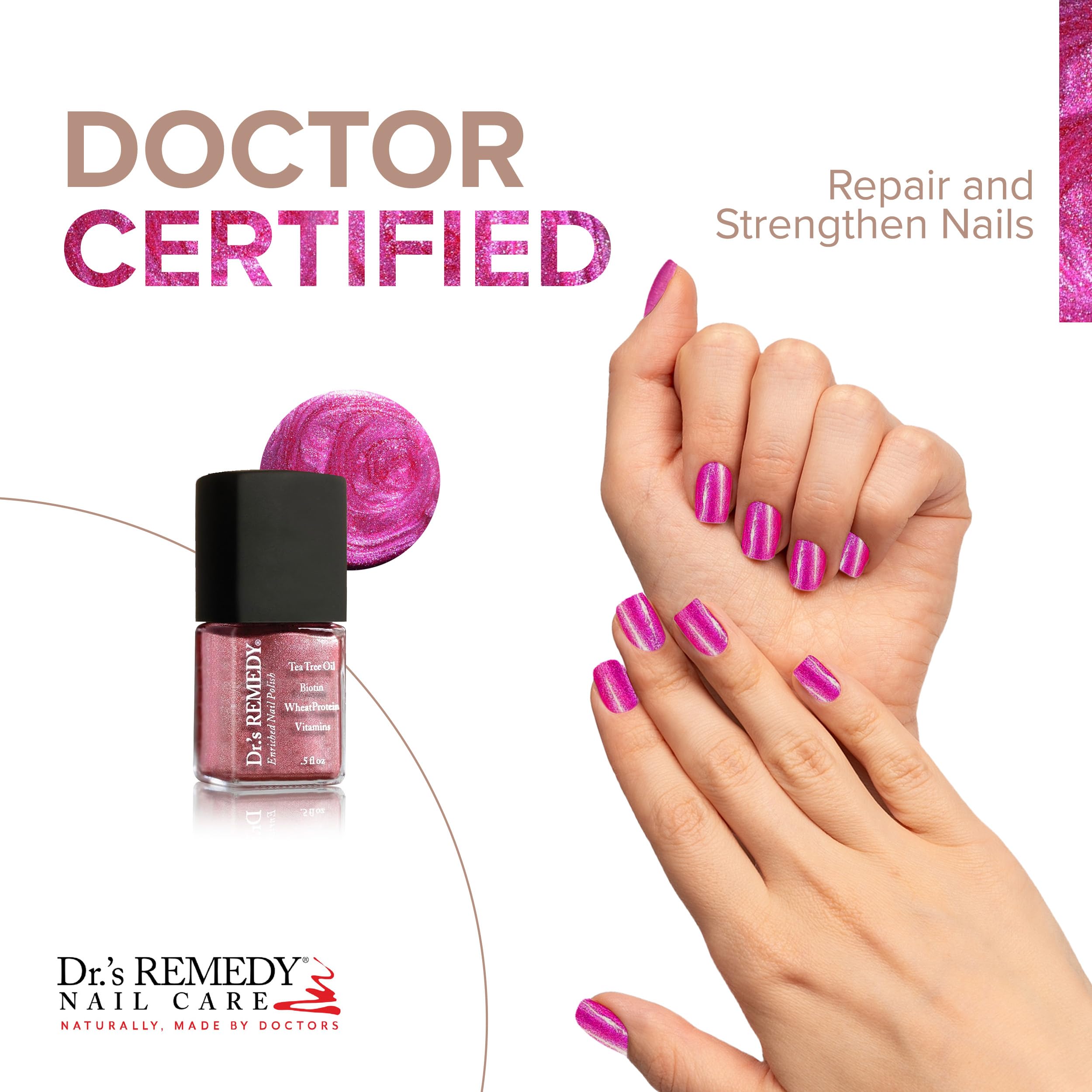 Dr.'s Remedy Reflective Rose nail polish swatch shows shimmer and true color.