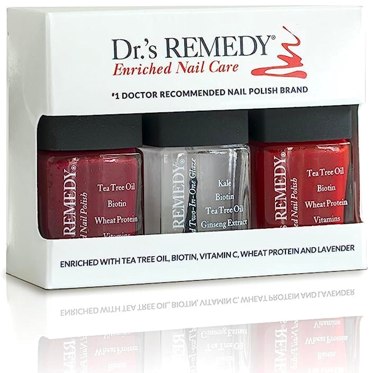 Dr. Remedy Remedy Red nail polish bottle with rich color and premium shine.