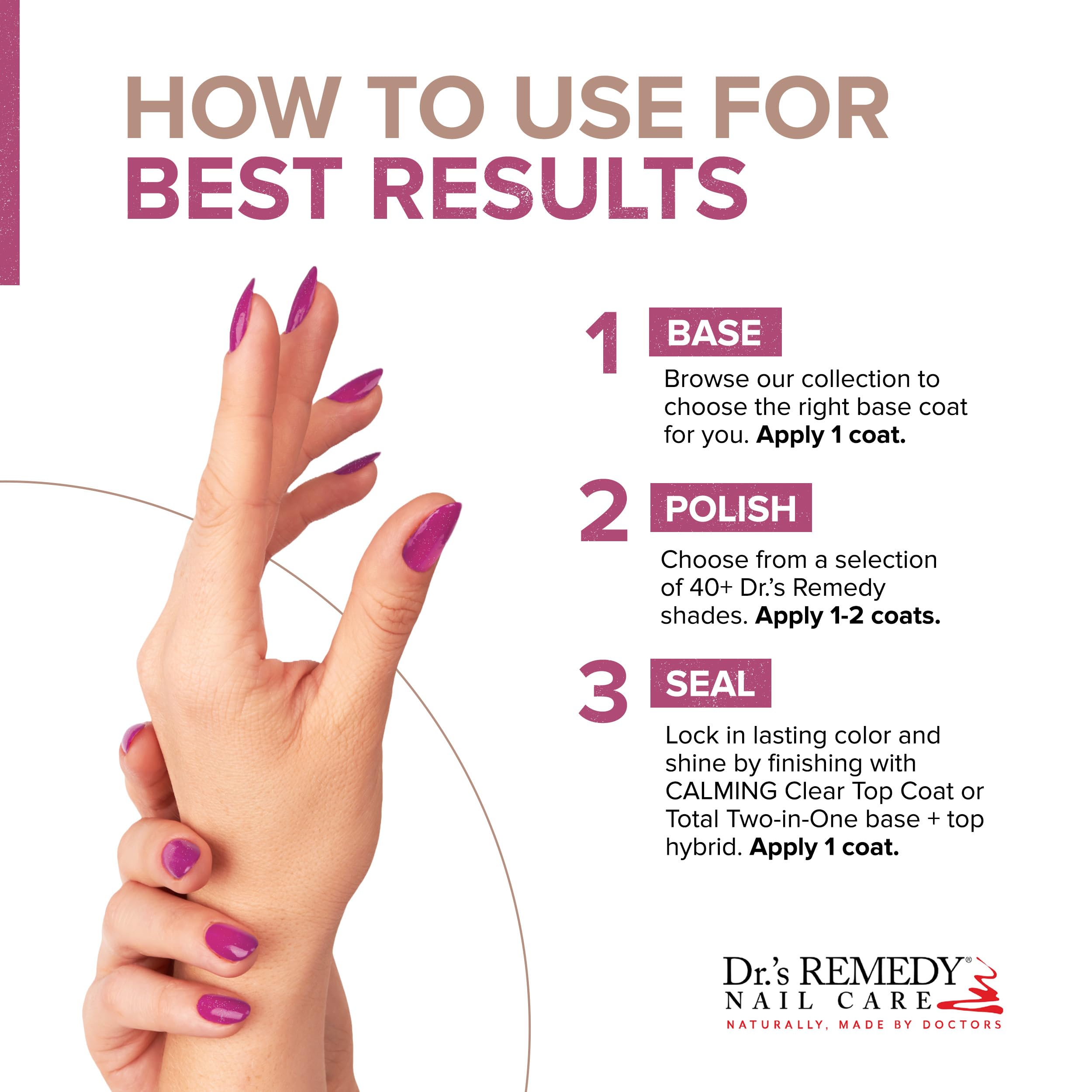 Dr.'s Remedy Playful Pink bottle captures vibrant shimmer for stylish manicures.