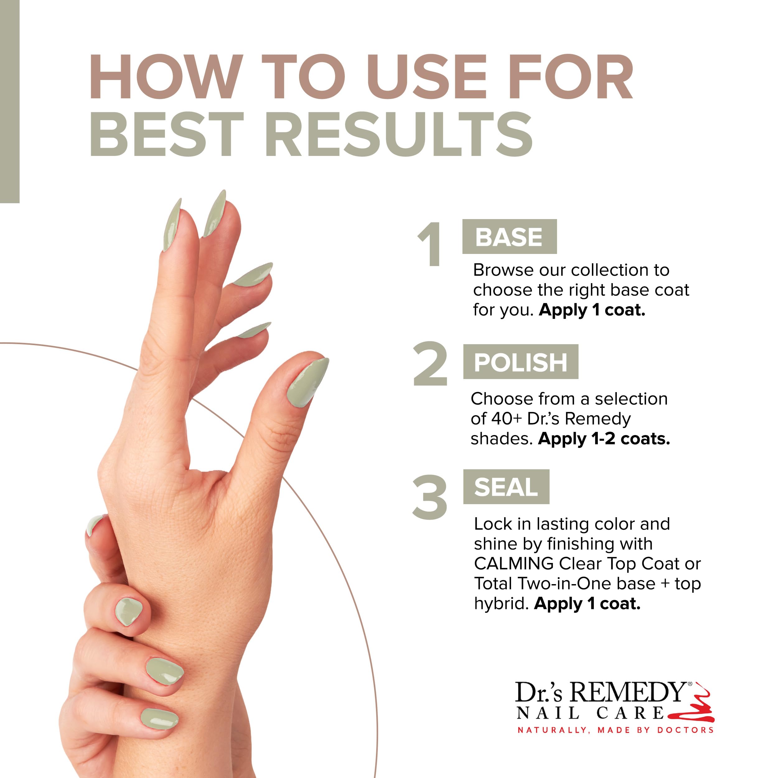 Dr.'s Remedy Serenity Sage ingredients chart highlights Biotin and essential oils.