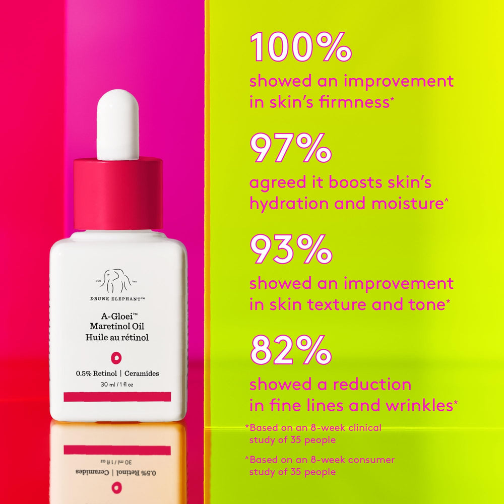 Drunk Elephant A-Gloei Maretinol Oil dropper demonstrates precise application and low irritation.
