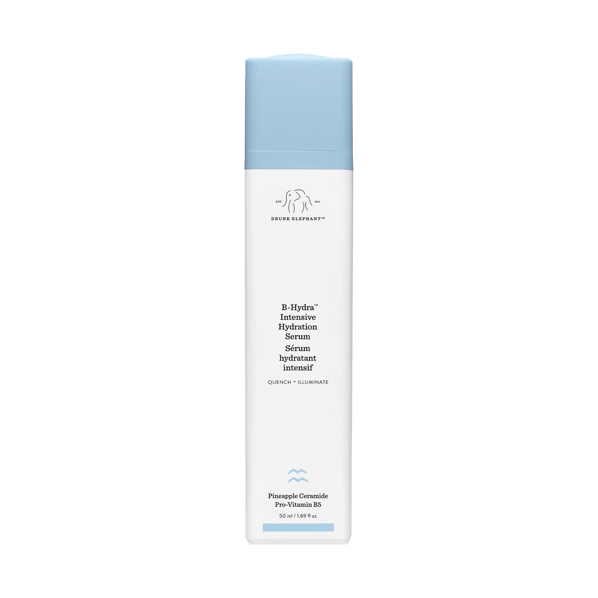 Drunk Elephant B-Hydra bottle with pump highlighting hydration benefits for skin