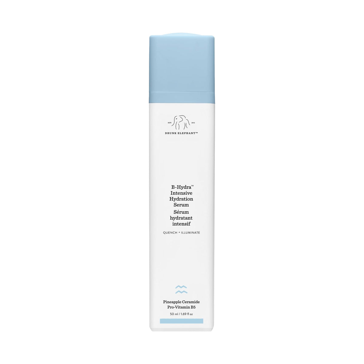 Drunk Elephant B-Hydra bottle with pump highlighting hydration benefits for skin