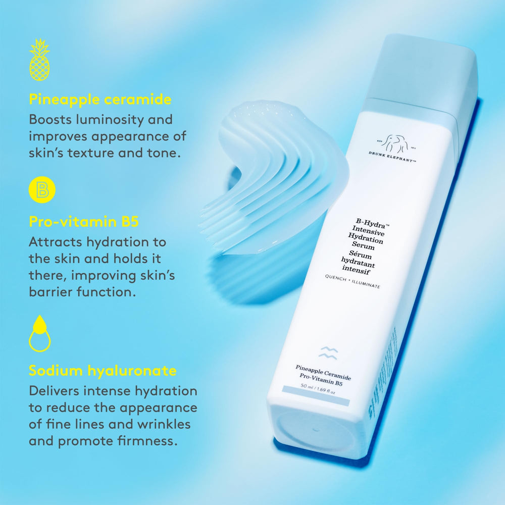 Pineapple ceramide and B-Hydra ingredients label signaling luminosity