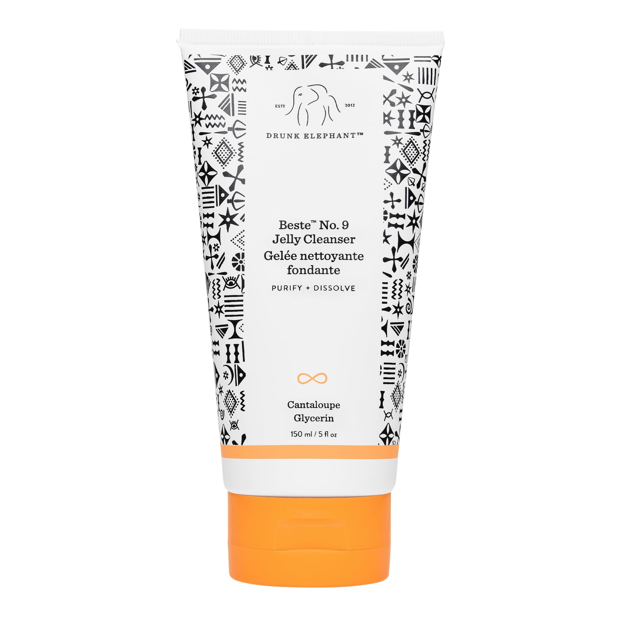 Drunk Elephant Beste No. 9 Jelly Cleanser bottle pour removes makeup and oils.
