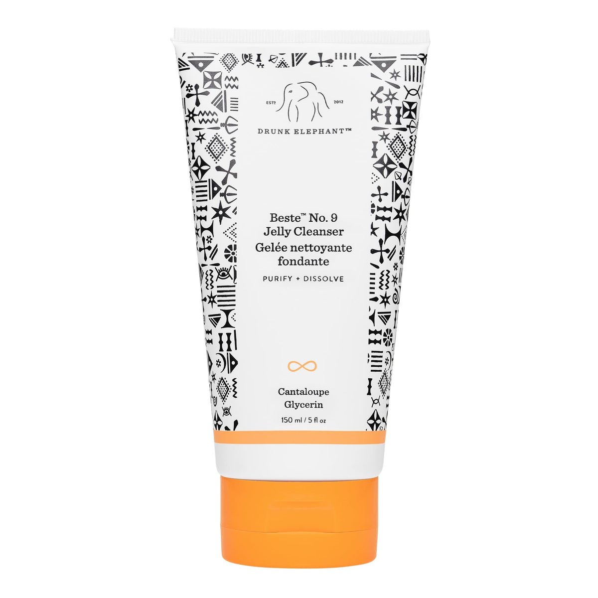 Drunk Elephant Beste No. 9 Jelly Cleanser bottle pour removes makeup and oils.