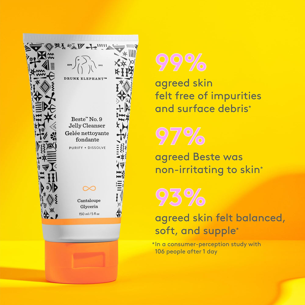 Drunk Elephant jelly cleanser foamy lather for makeup and sunscreen removal.