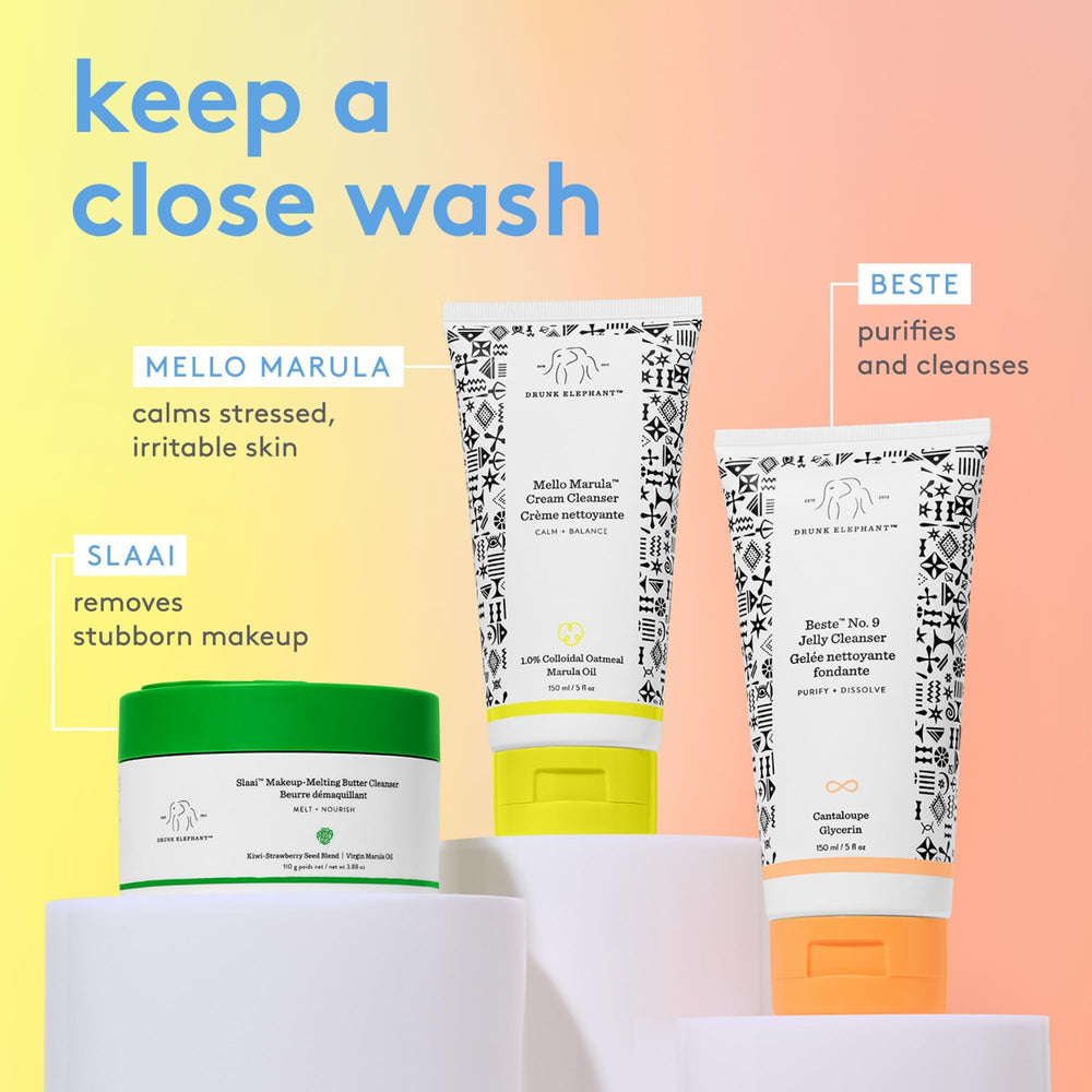 Drunk Elephant packaging box showcases brand philosophy and clean ingredients.