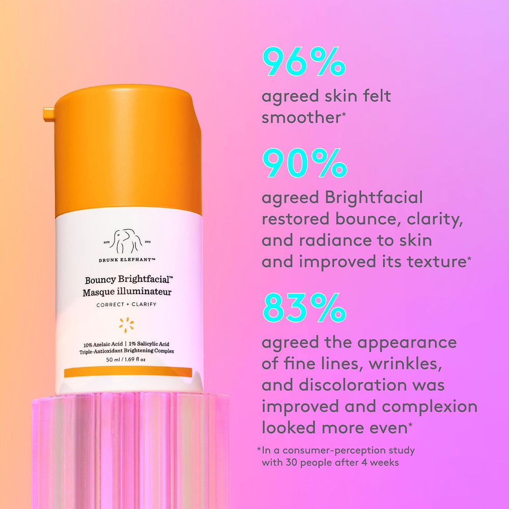 Drunk Elephant Bouncy Brightfacial application steps for daily radiance boost