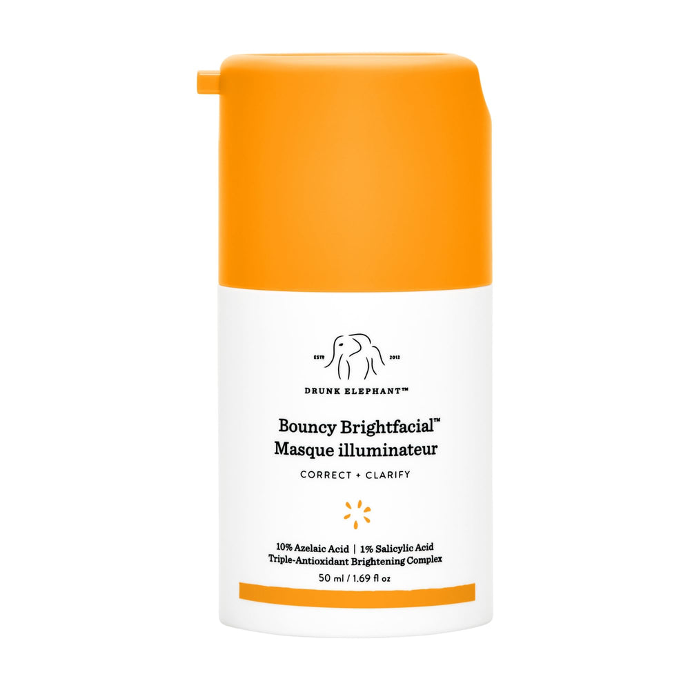 Drunk Elephant Bouncy Brightfacial jar closeup showing brightening formula for radiant skin