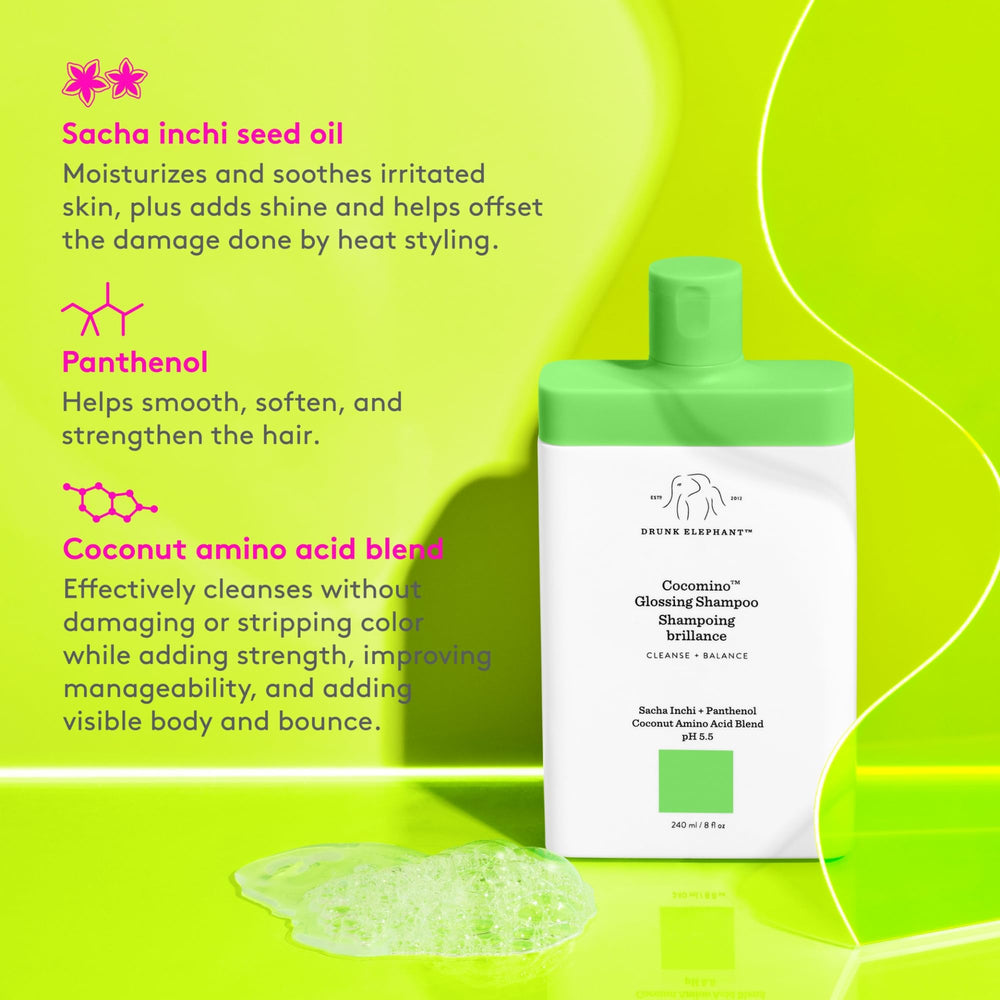 Drunk Elephant Cocomino Glossing Shampoo leaves hair looking smooth and nourished